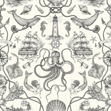 Picture of Deep Sea Toile Peel and Stick Wallpaper - Black