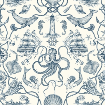 Picture of Deep Sea Toile Peel and Stick Wallpaper - Blue