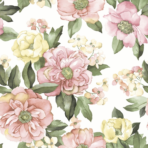 Picture of Watercolor Floral Bouquet Peel & Stick Wallpaper - Pink