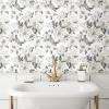 Picture of Watercolor Floral Bouquet Peel & Stick Wallpaper - Grey