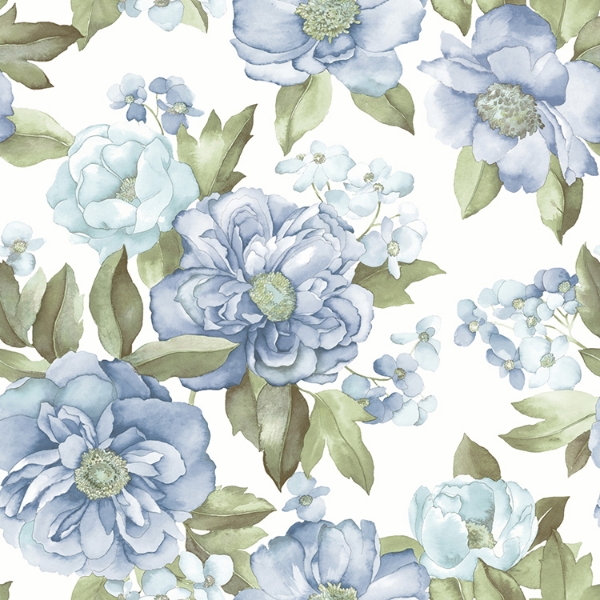 Picture of Watercolor Floral Bouquet Peel & Stick Wallpaper - Blue