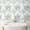 Picture of Watercolor Floral Bouquet Peel & Stick Wallpaper - Blue