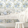 Picture of Watercolor Floral Bouquet Peel & Stick Wallpaper - Blue