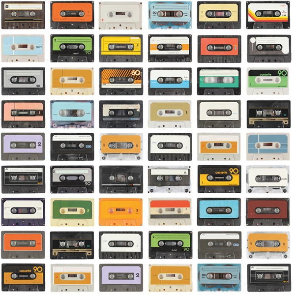 Picture of Retro Cassettes Peel & Stick Wallpaper - Red