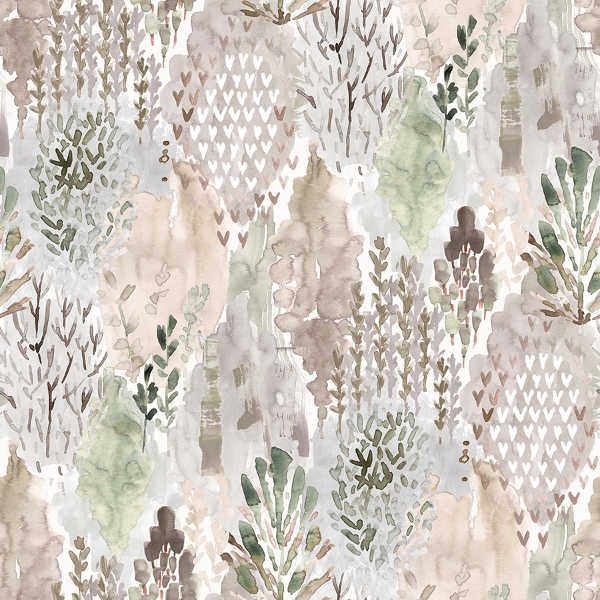 Picture of Watercolor Tree Mosaic Peel & Stick Wallpaper - Taupe