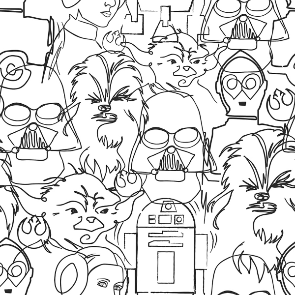 Picture of Star Wars Saga Line Sketches Peel And Stick Wallpaper - Black