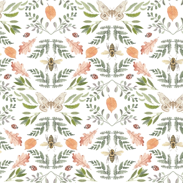 Picture of Penny Lane: Forest Cottage Bee And Butterfly Peel and Stick Wallpaper - White