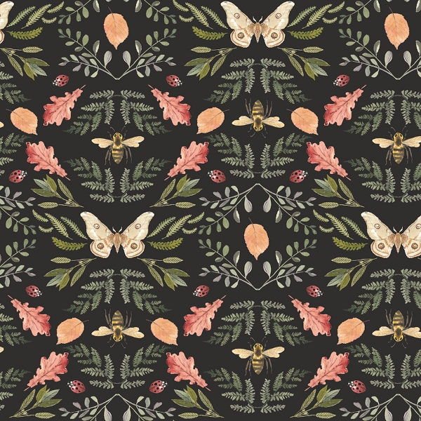 Picture of Penny Lane: Forest Cottage Bee And Butterfly Peel and Stick Wallpaper - Black