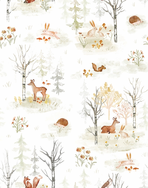 Picture of Clara Jean Woodland Scene Peel and Stick Wallpaper - Neutral