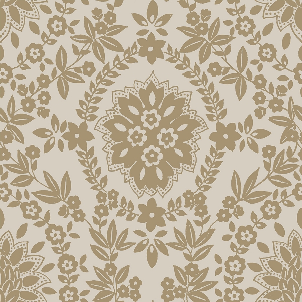 Picture of Boho Baroque Damask Peel & Stick Wallpaper - Taupe & Gold