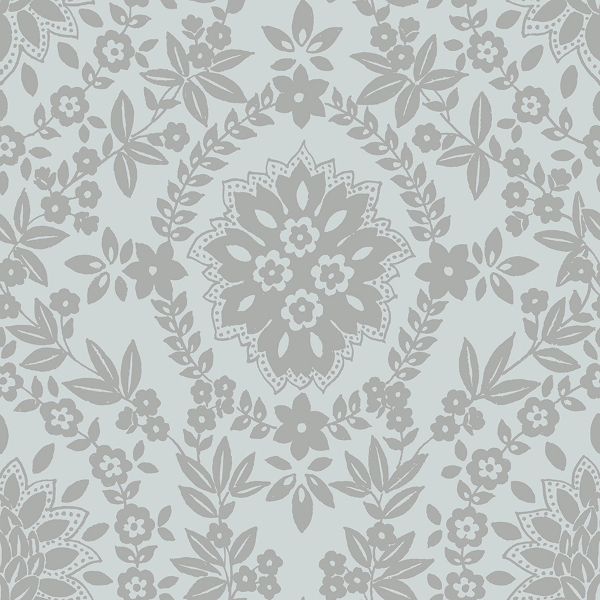 Picture of Boho Baroque Damask Peel & Stick Wallpaper - Blue & Silver