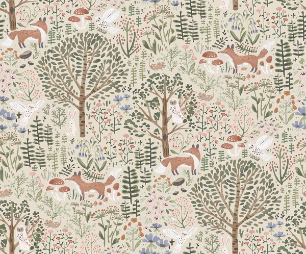 Picture of Clara Jean Folklore Forest Peel and Stick Wallpaper - Almond/Vintage