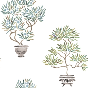 Picture of Cat Coquillette Bonsai Peel & Stick Wallpaper - Soft Green/Blue