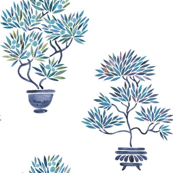 Picture of Cat Coquillette Bonsai Peel & Stick Wallpaper - Blue