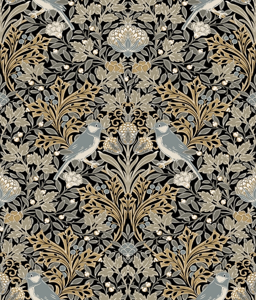 Picture of Garden Aviary Peel and Stick Wallpaper - Black