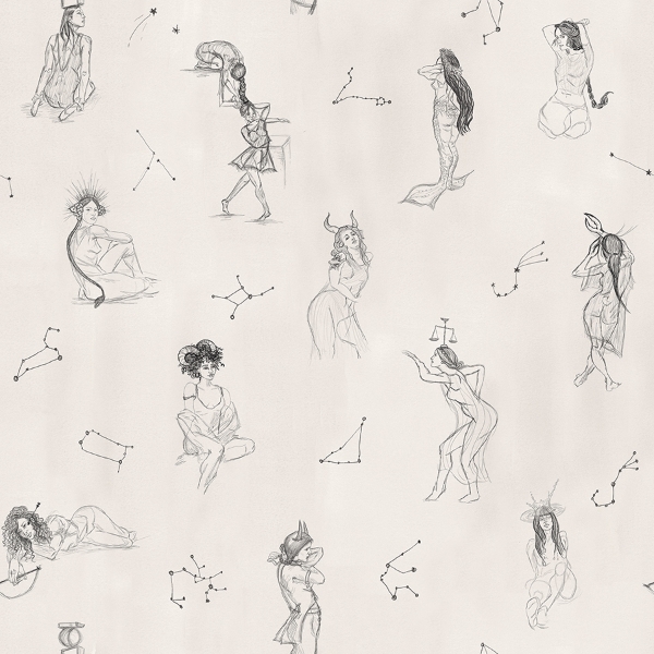 Picture of Mr. Kate Luna Zodiac Toile Peel and Stick Wallpaper - Cream & Graphite