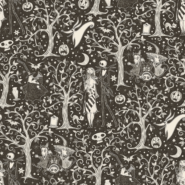 Picture of Disney Tim Burtons The Nightmare Before Christmas Forest Peel & Stick Wallpaper - Sepia