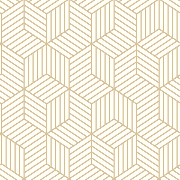 Picture of Striped Hexagon Peel and Stick Wallpaper - White & Gold