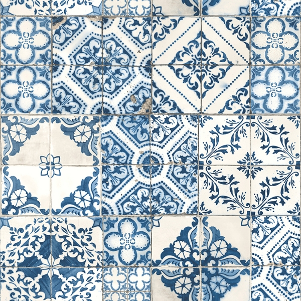 Picture of Mediterranean Tile Peel and Stick Wallpaper - Blue