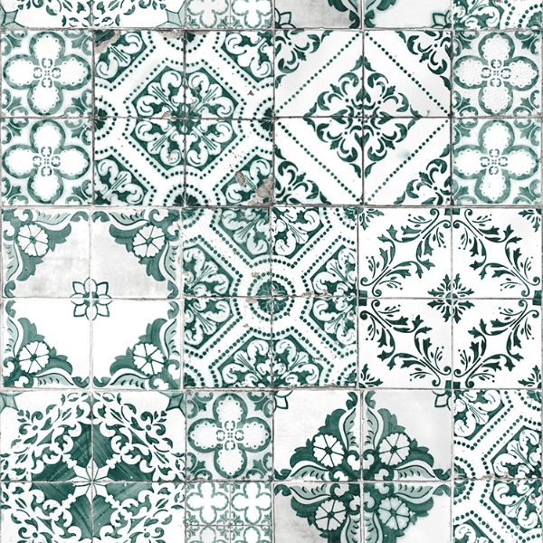 Picture of Mediterranean Tile Peel and Stick Wallpaper - Teal