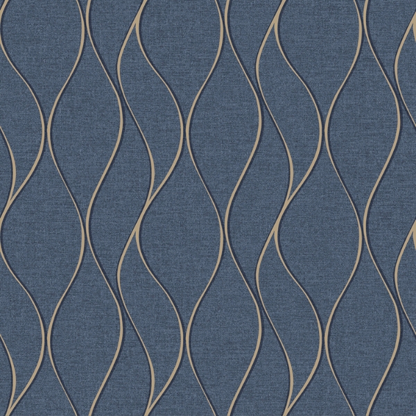 Picture of Wave Ogee Peel and Stick Wallpaper - Navy