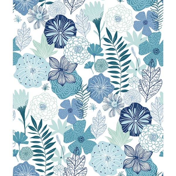 Picture of Perennial Blooms Peel and Stick Wallpaper - Blue