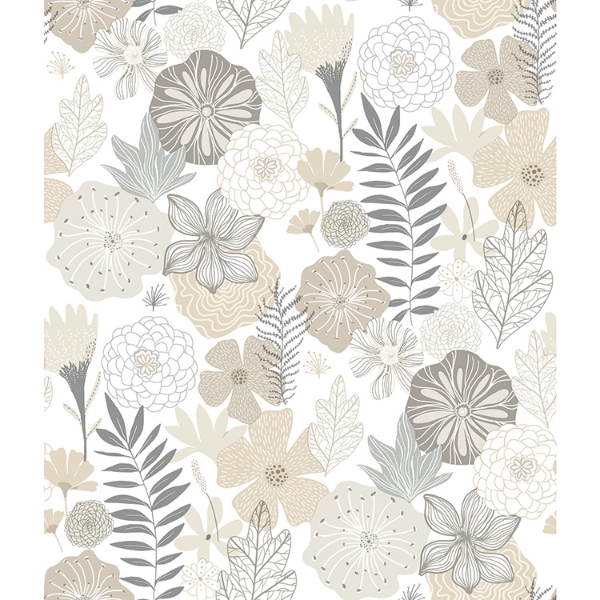 Picture of Perennial Blooms Peel and Stick Wallpaper - Beige