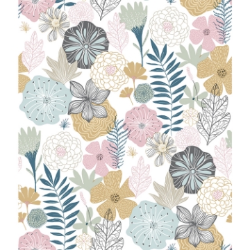 Picture of Perennial Blooms Peel and Stick Wallpaper - Pink