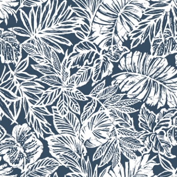 Picture of Tropical Leaf Peel and Stick Wallpaper - Blue