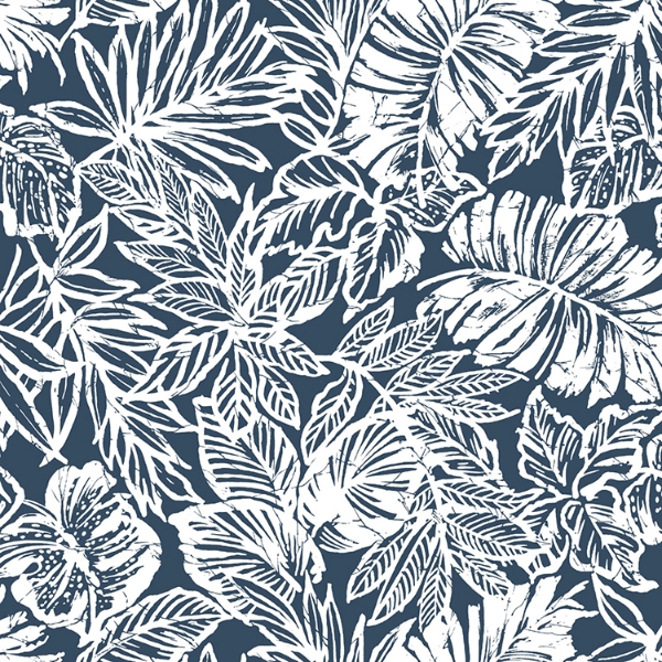 Picture of Tropical Leaf Peel and Stick Wallpaper - Blue