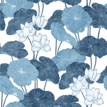 Picture of Lily Pad Peel and Stick Wallpaper - Blue and White