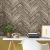 Picture of Herringbone Wood Boards Peel and Stick Wallpaper - Brown