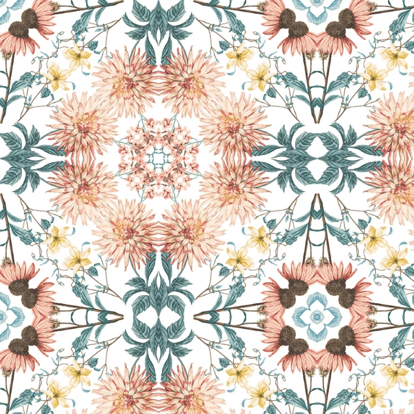 Picture of Cottage Garden Kaleidoscope Peel and Stick Wallpaper - Orange