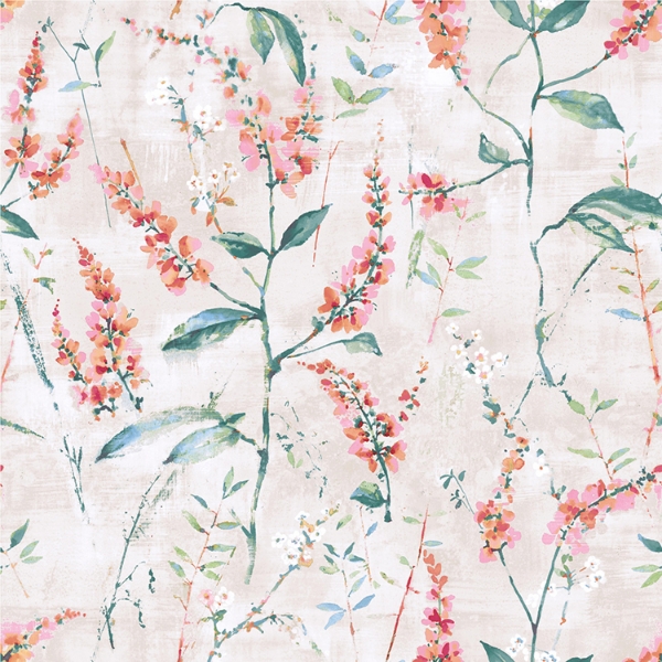 Picture of Floral Sprig Peel and Stick Wallpaper - Coral