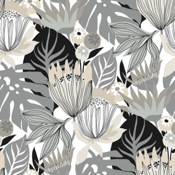 Picture of Tropical Leaves Peel and Stick Wallpaper - Gray