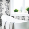 Picture of Vintage Floral Stripe Peel and Stick Wallpaper - Gray