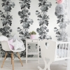 Picture of Vintage Floral Stripe Peel and Stick Wallpaper - Gray