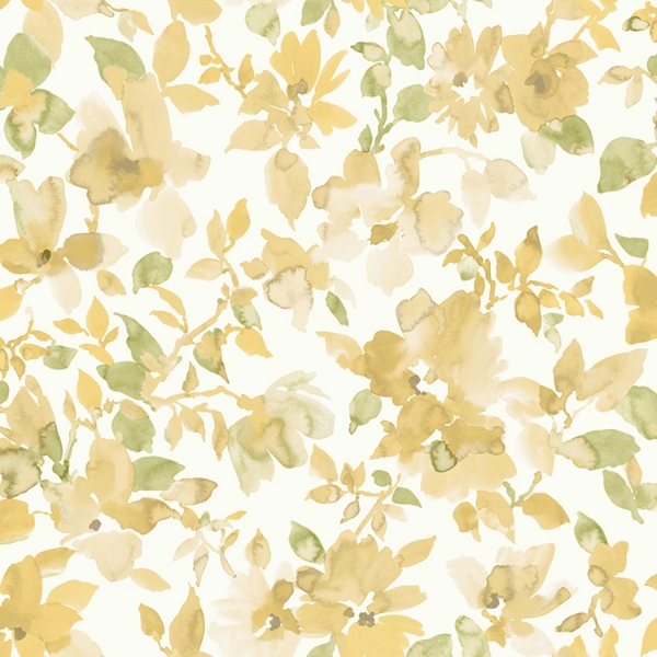 Picture of Watercolor Floral Peel and Stick Wallpaper - Yellow