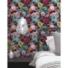 Picture of Vintage Floral Blooms Peel and Stick Wallpaper - Red