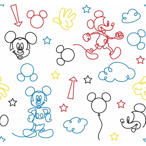 Picture of Disney Mickey Mouse Line Art Peel and Stick Wallpaper - Red