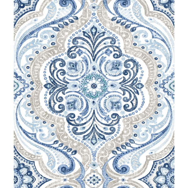 Picture of Bohemian Damask Peel and Stick Wallpaper - Blue