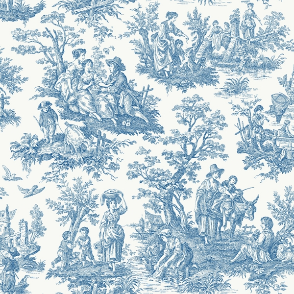 Picture of Waverly Country Life Toile Peel and Stick Wallpaper - Blue