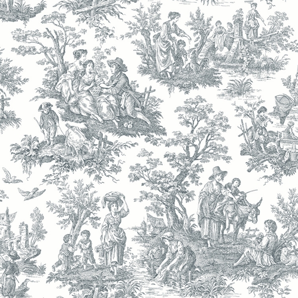 Picture of Waverly Country Life Toile Peel and Stick Wallpaper - Grey