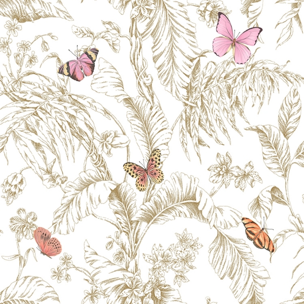 Picture of Butterfly Sketch Peel and Stick Wallpaper - Pink with Metallic