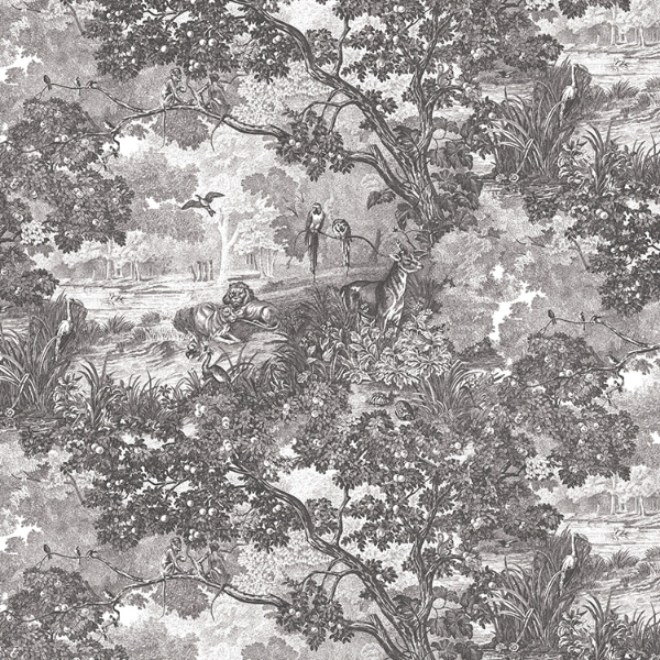 Picture of Jungle Toile Peel and Stick Wallpaper - Black