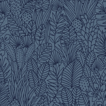 Picture of Tropical Leaves Sketch Peel and Stick Wallpaper - Blue