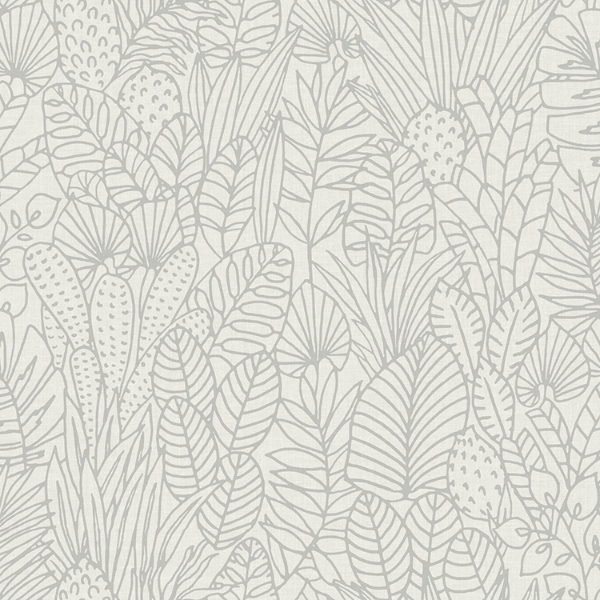 Picture of Tropical Leaves Sketch Peel and Stick Wallpaper - Beige