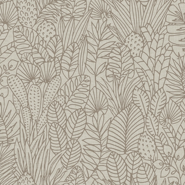 Picture of Tropical Leaves Sketch Peel and Stick Wallpaper - Taupe