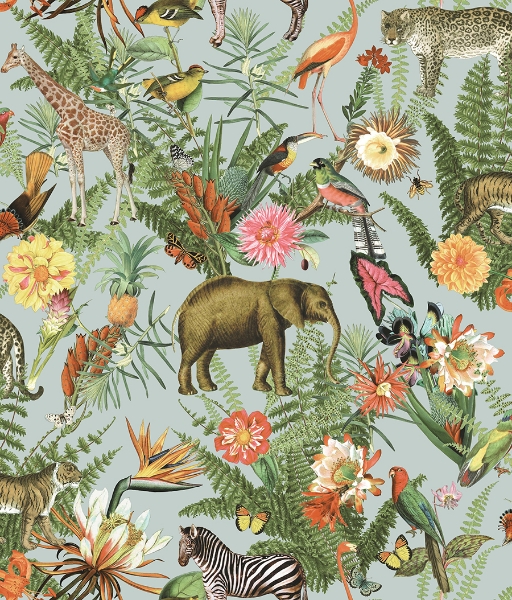 Picture of Tropical Zoo Peel & Stick Wallpaper - Blue