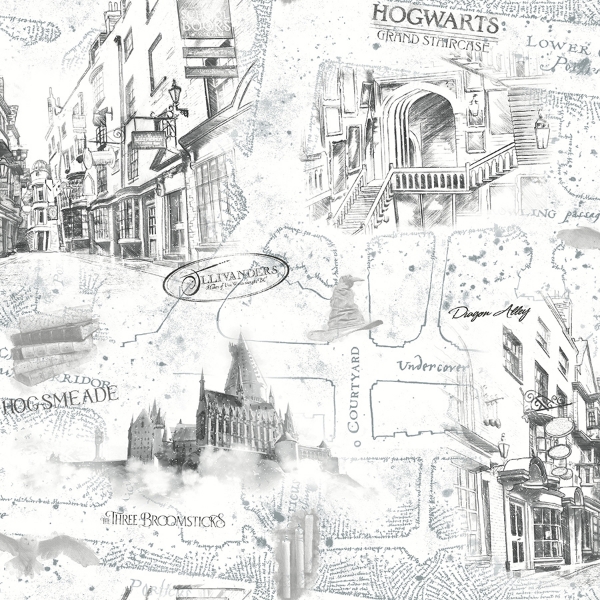 Picture of Harry Potter Map Peel and Stick Wallpaper - White